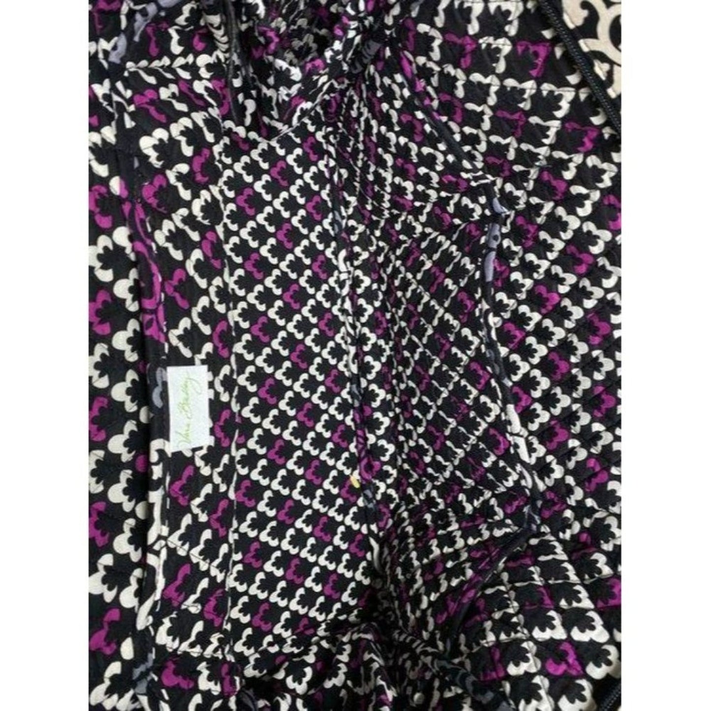 vera bradley bag quilted black purple white fabric