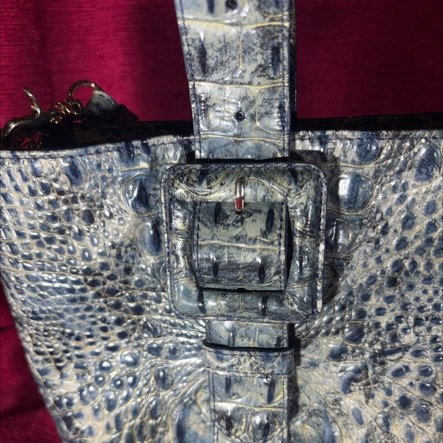 NWOT Brahmin Blue Crocodile Embossed Leather Bucket Bag
