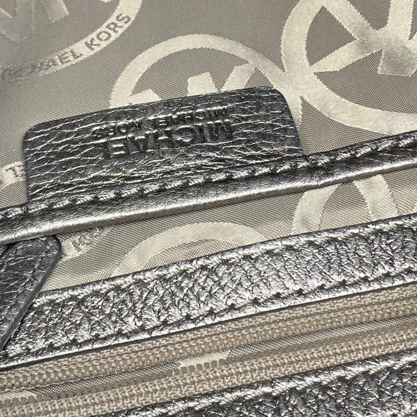 Michael Kors XL Size Silver Leather Shoulder Bag
