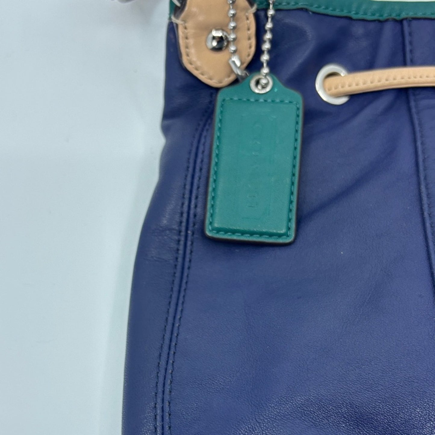 Coach Navy and Green Leather Shoulder Bag