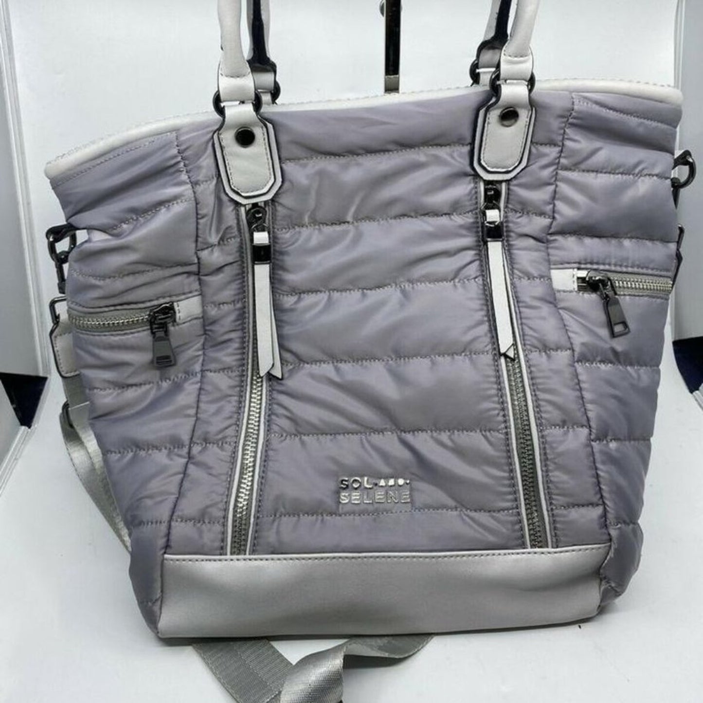 SOL & SELENE Quilted Gray Fabric Cross Body Bag