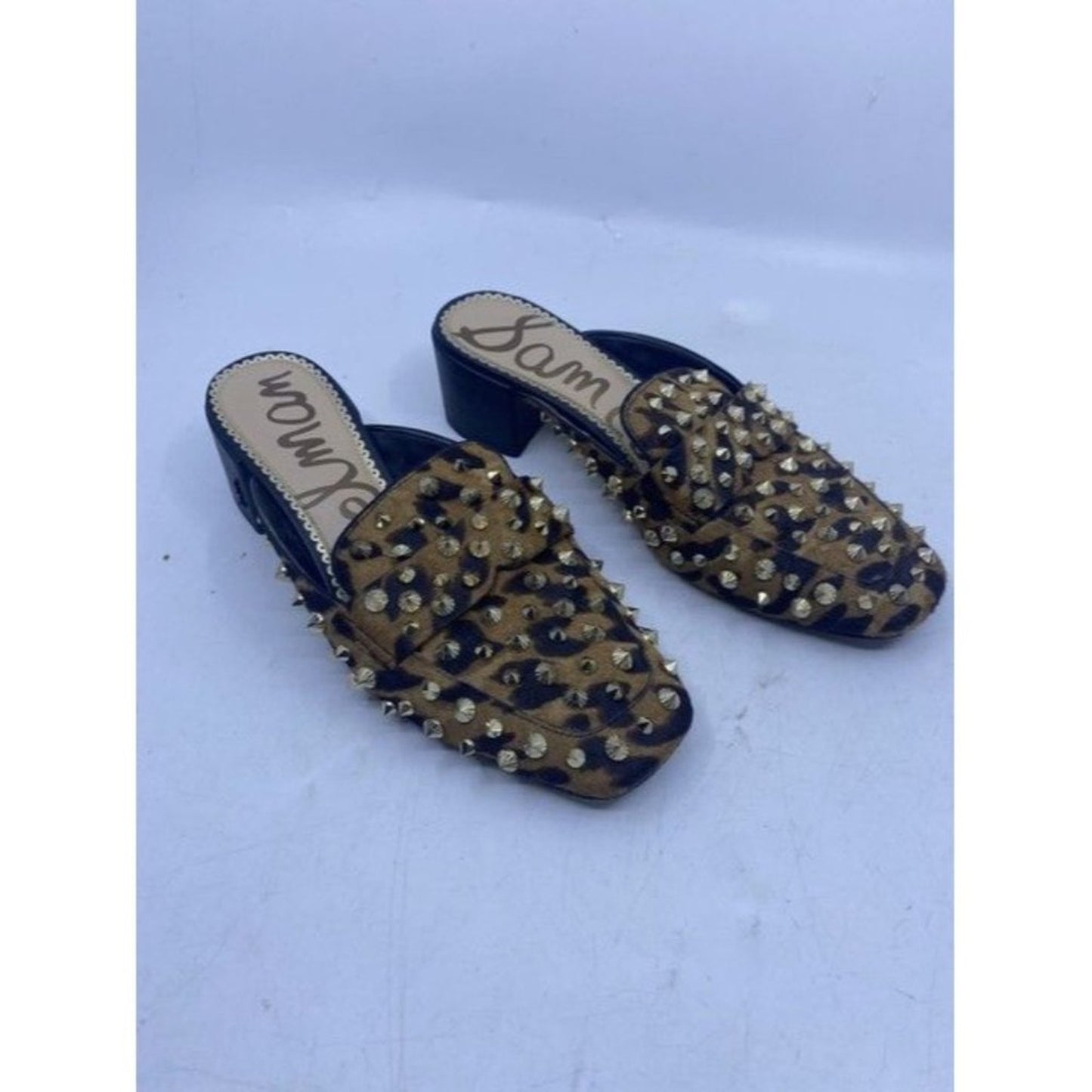 Sam Edelman Black And Brown Augustus Leopard Stud Mulesslides Size Us