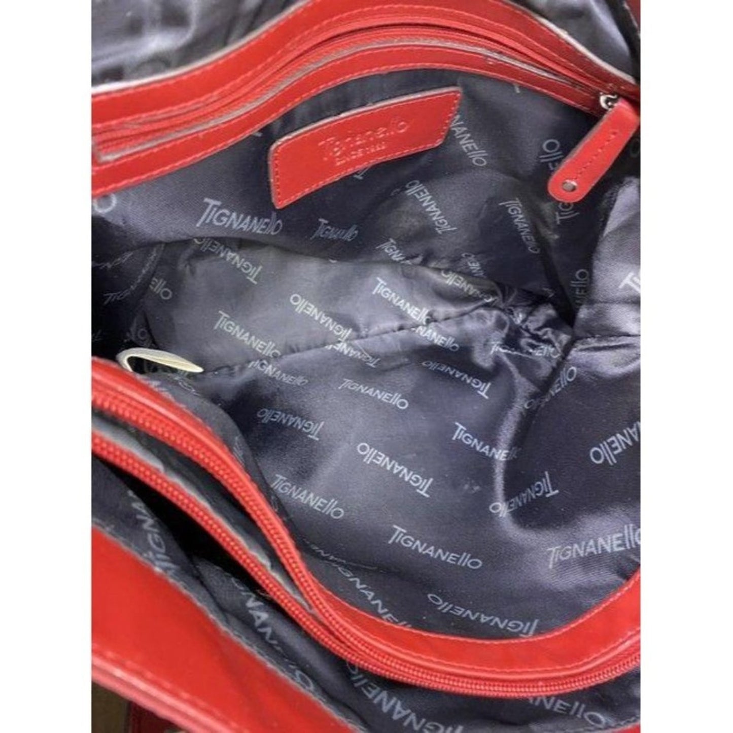 Tignanello Shoulder Bag Red Nylon Fabric Tote