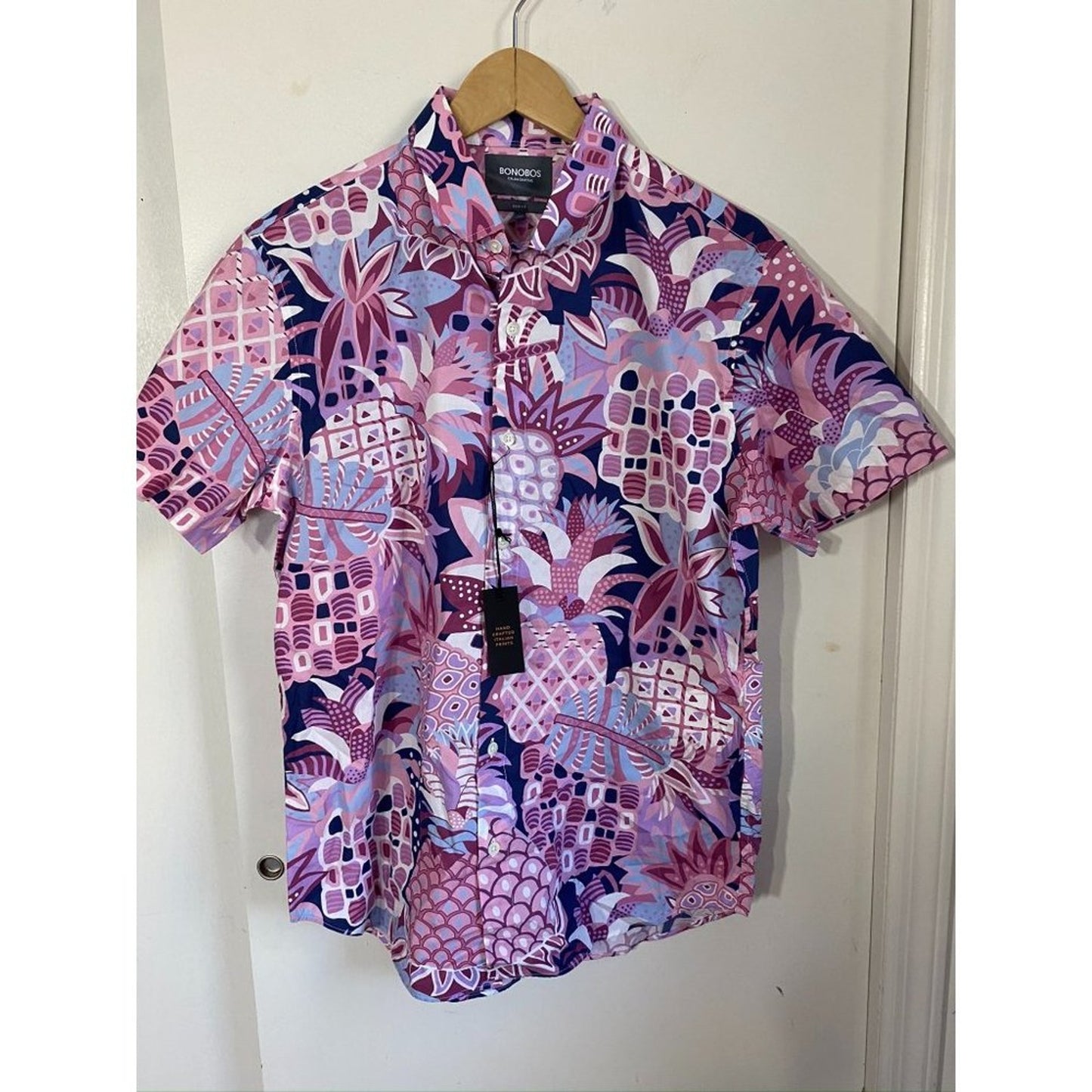 Pineapple Print Short Sleeve Button Down Shirt M