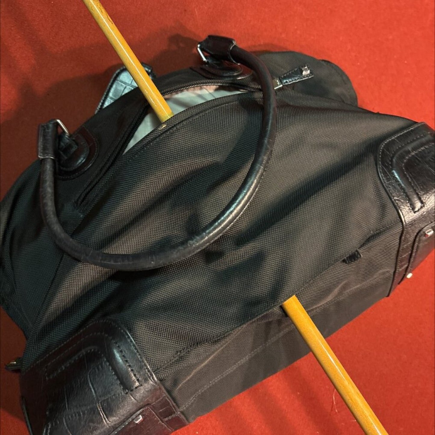 Tumi Black Nylon & Leather Duffle Travel Bag
