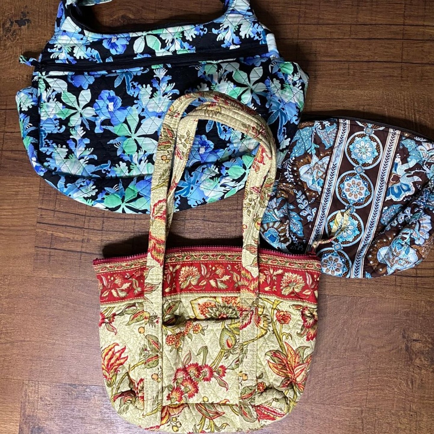 Lot of 3 Unbranded Floral Fabric Quilted Bags