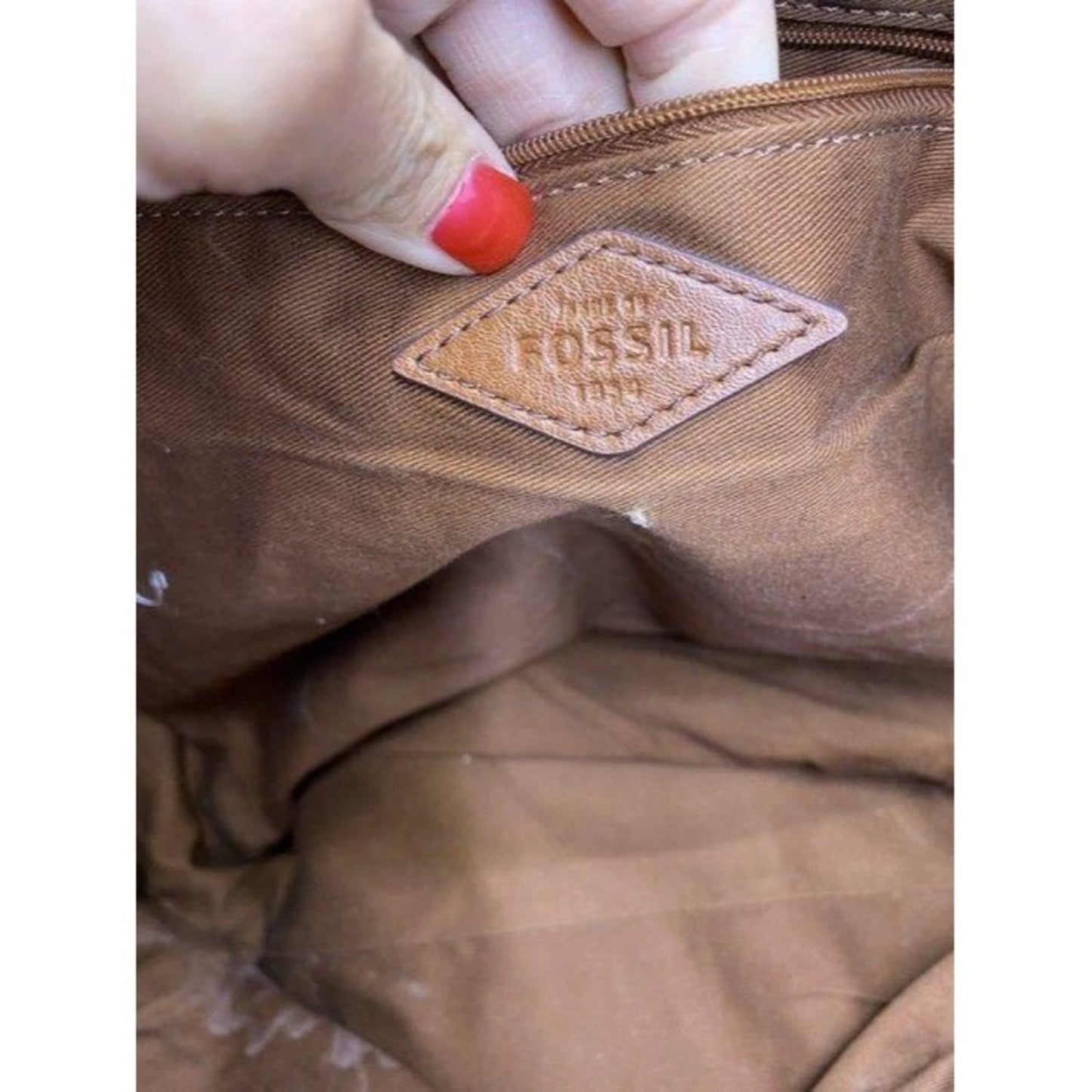 Fossil Tote Brown White Nylon Fabric Shoulder Bag
