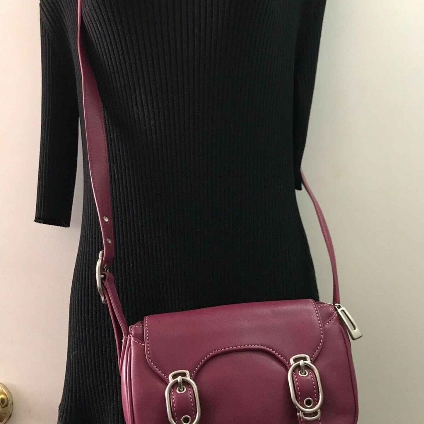 COLE HAAN Small Magenta Leather Crossbody Bag