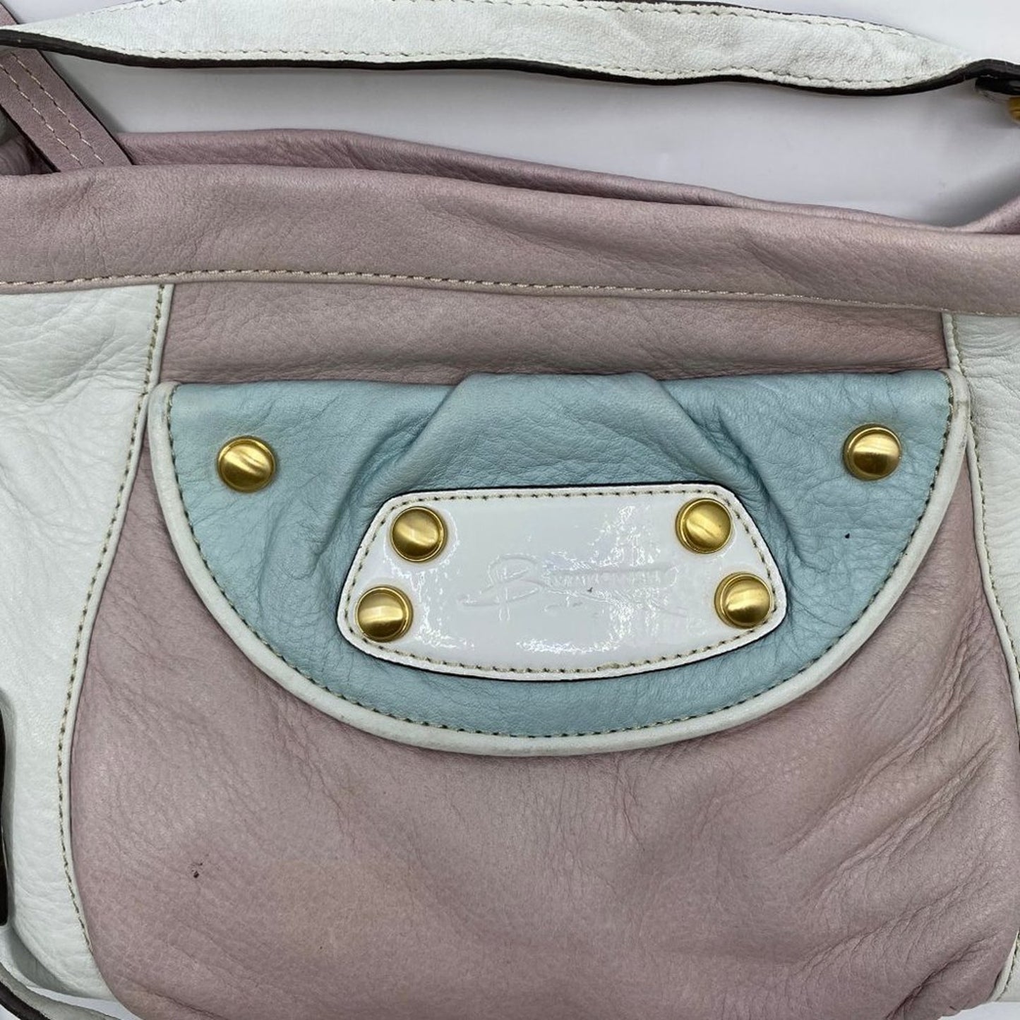 B. Makowsky Tan/ White Small Leather Crossbody