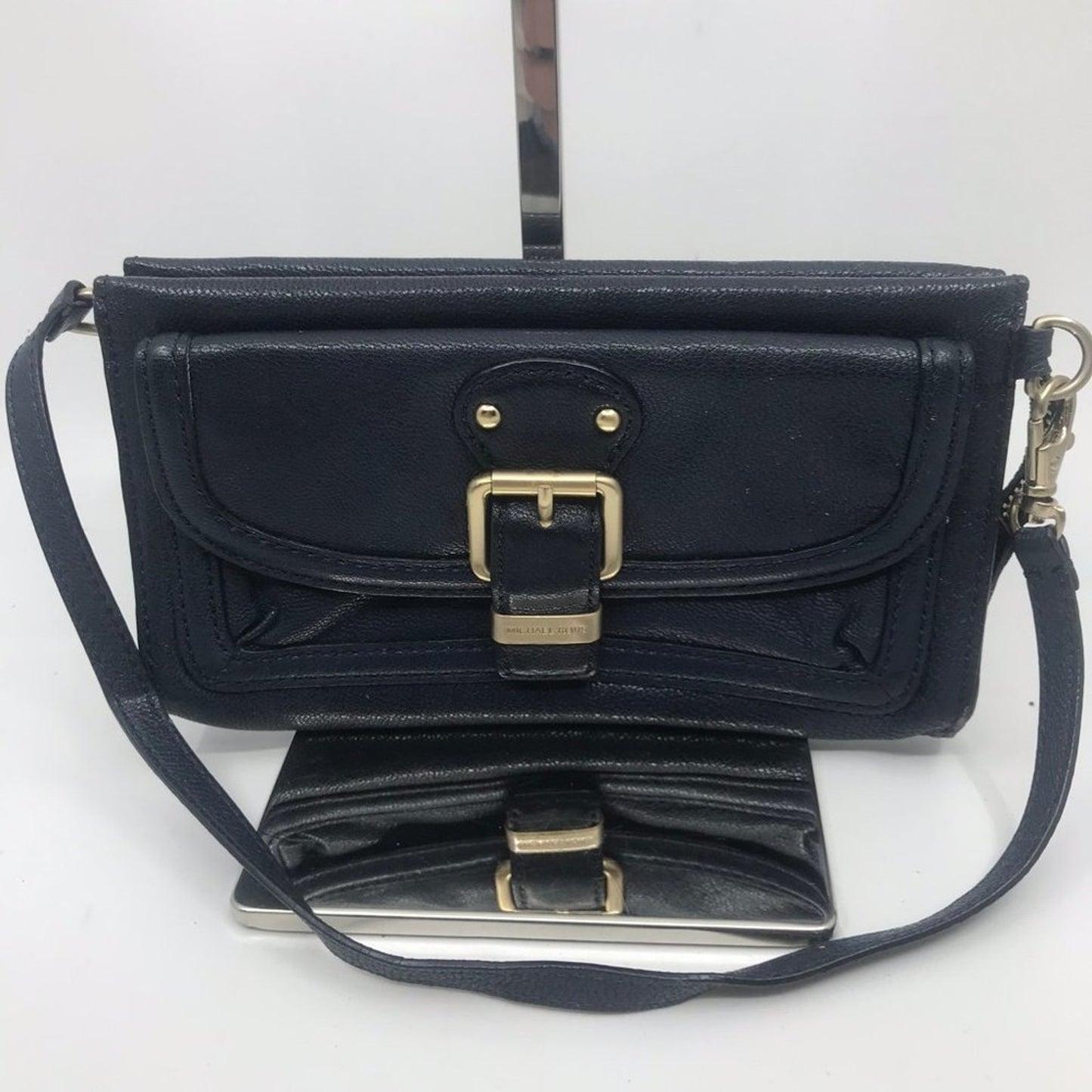 Michael Kors Leather Long Belt Black Wristlet