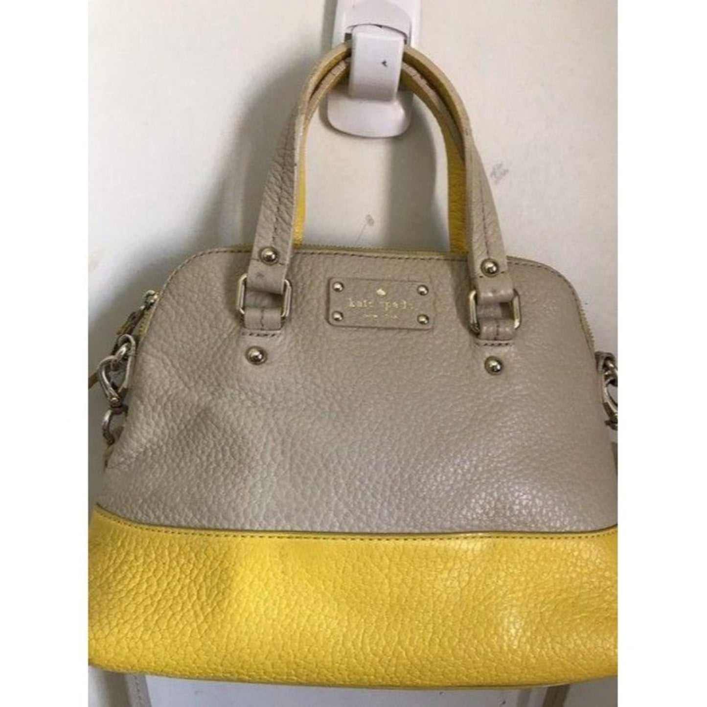 kate spade tote beige yellow leather cross body ba