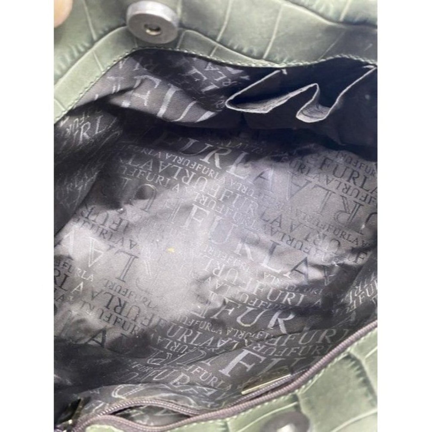 Furla Croco Embossed Bowler Green Leather Shoulder Bag