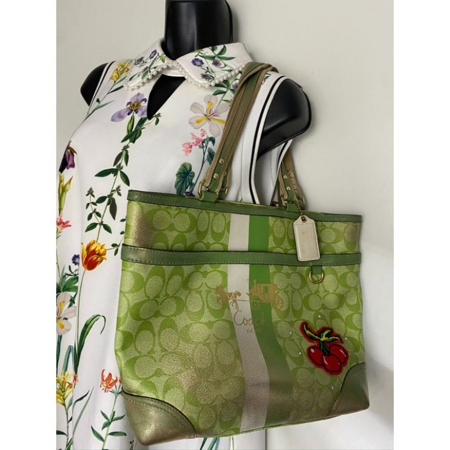 COACH Customized w/ Applique Green Tote Bag