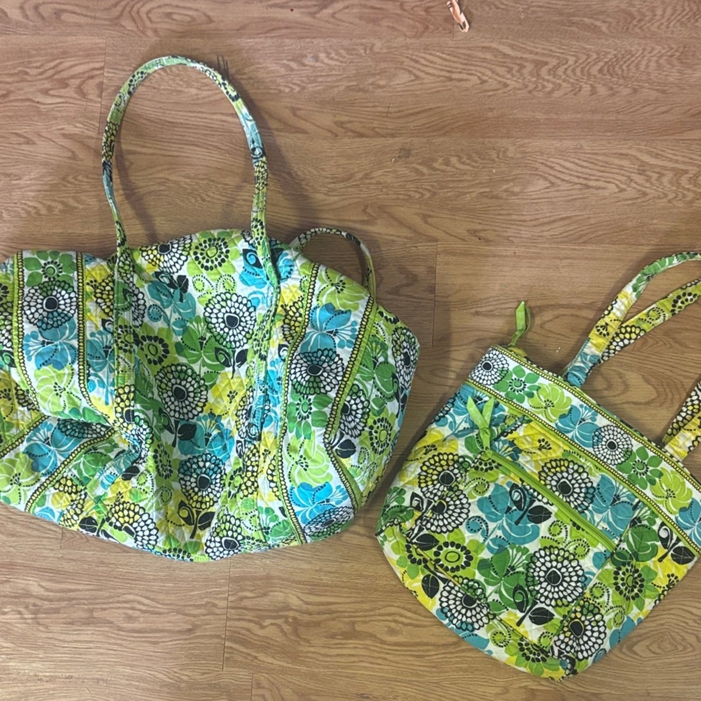 Vera Bradley Vibrant Green and Blue Tote Set