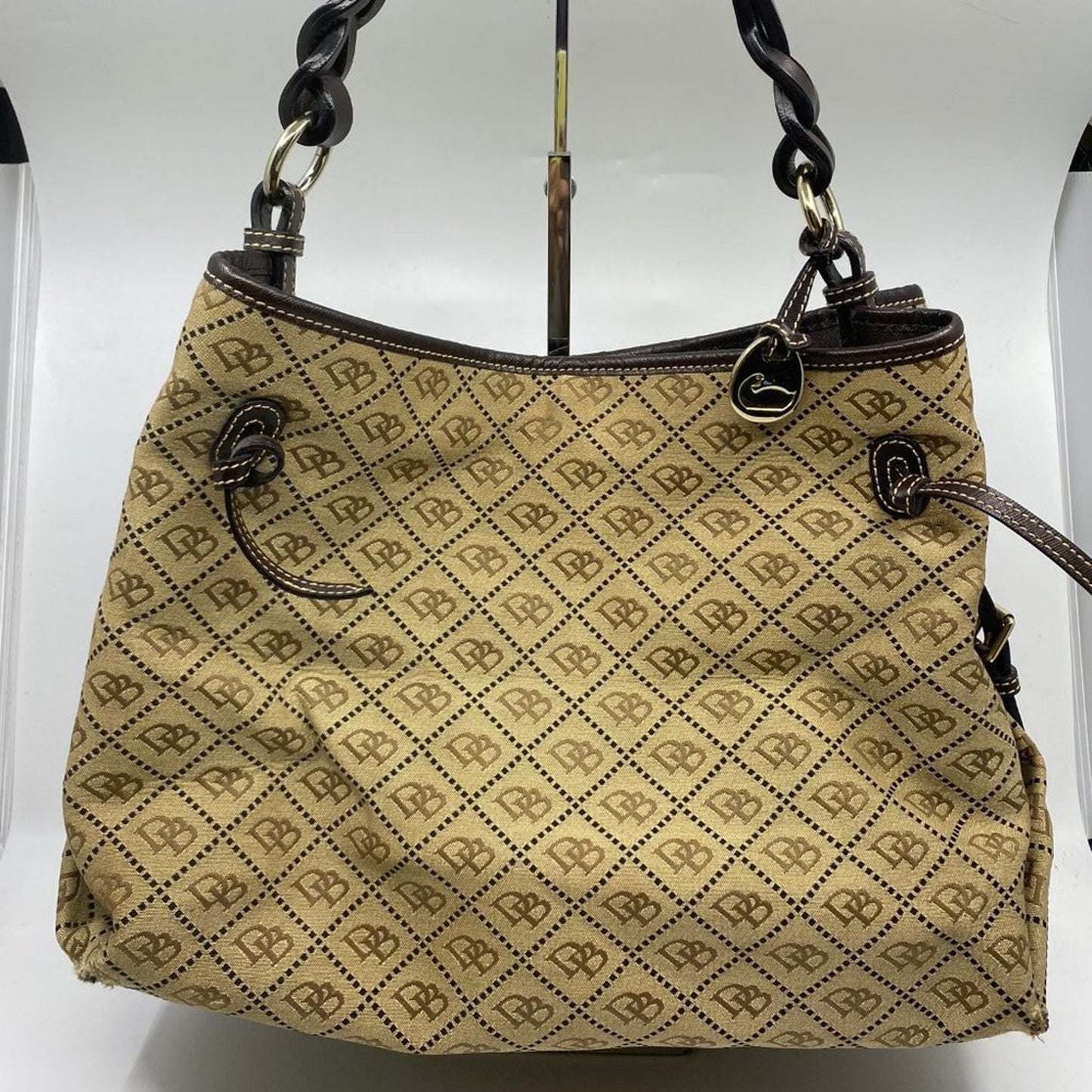 Dooney & Bourke L Tan Jacquard Fabric Shoulder Bag