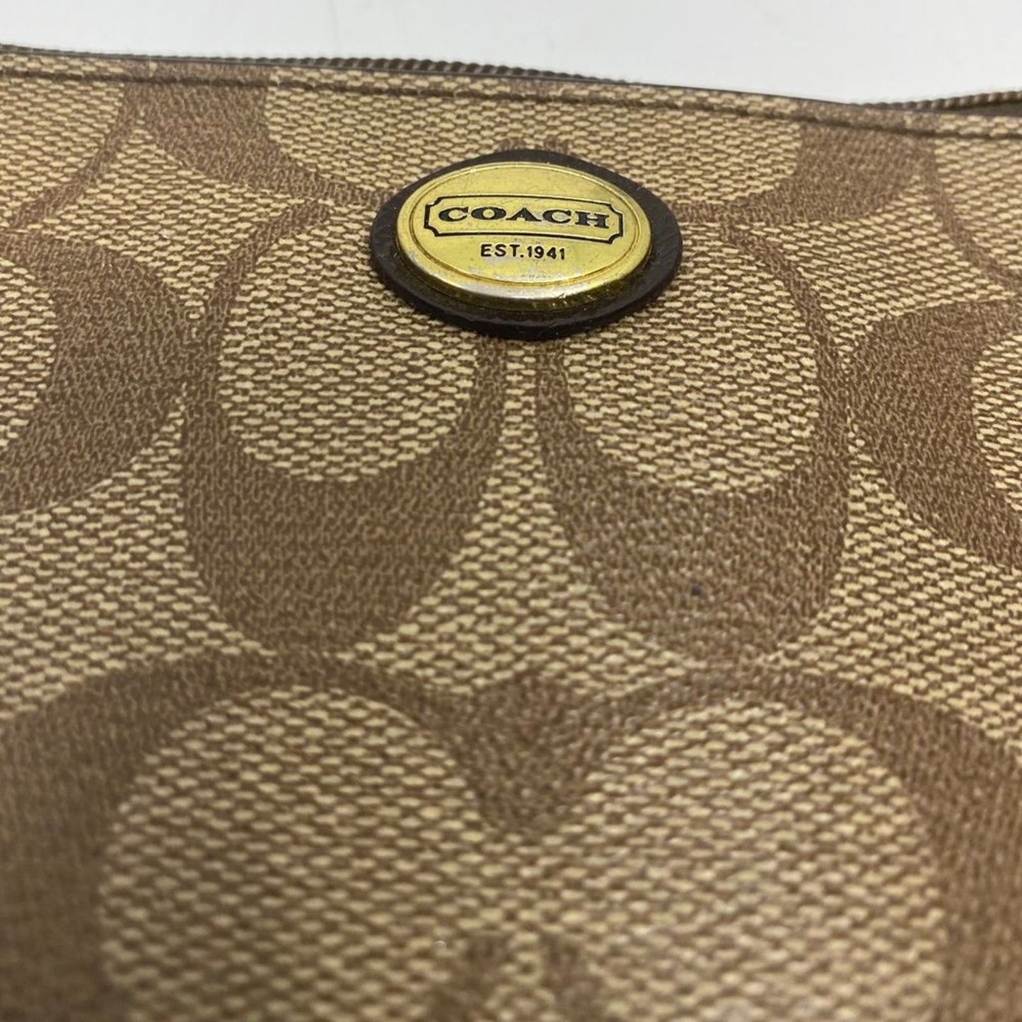COACH Tan Brown C Signature Canvas Wristlet