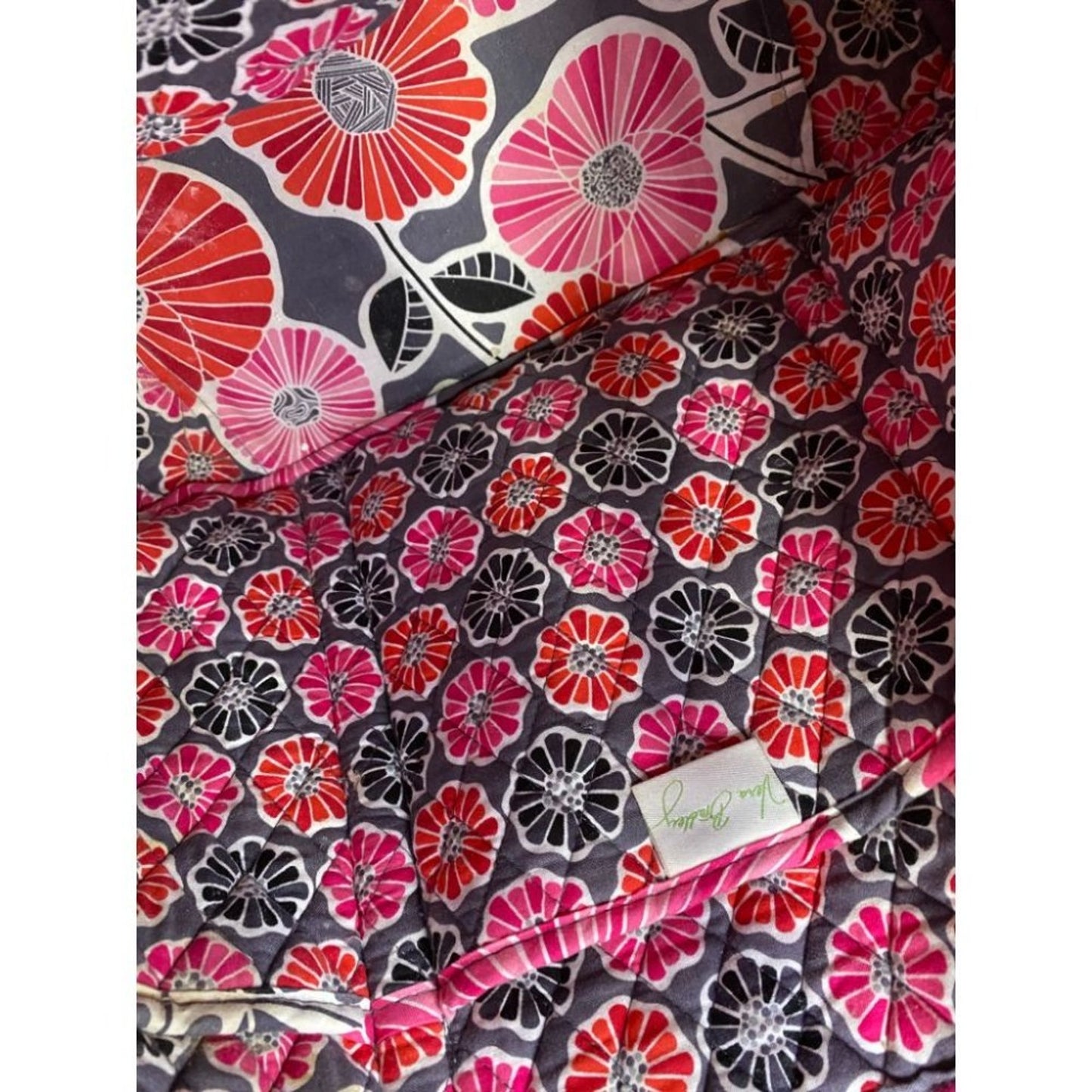 VERA BRADLEY Black Pink Large Quilted Tote Bag