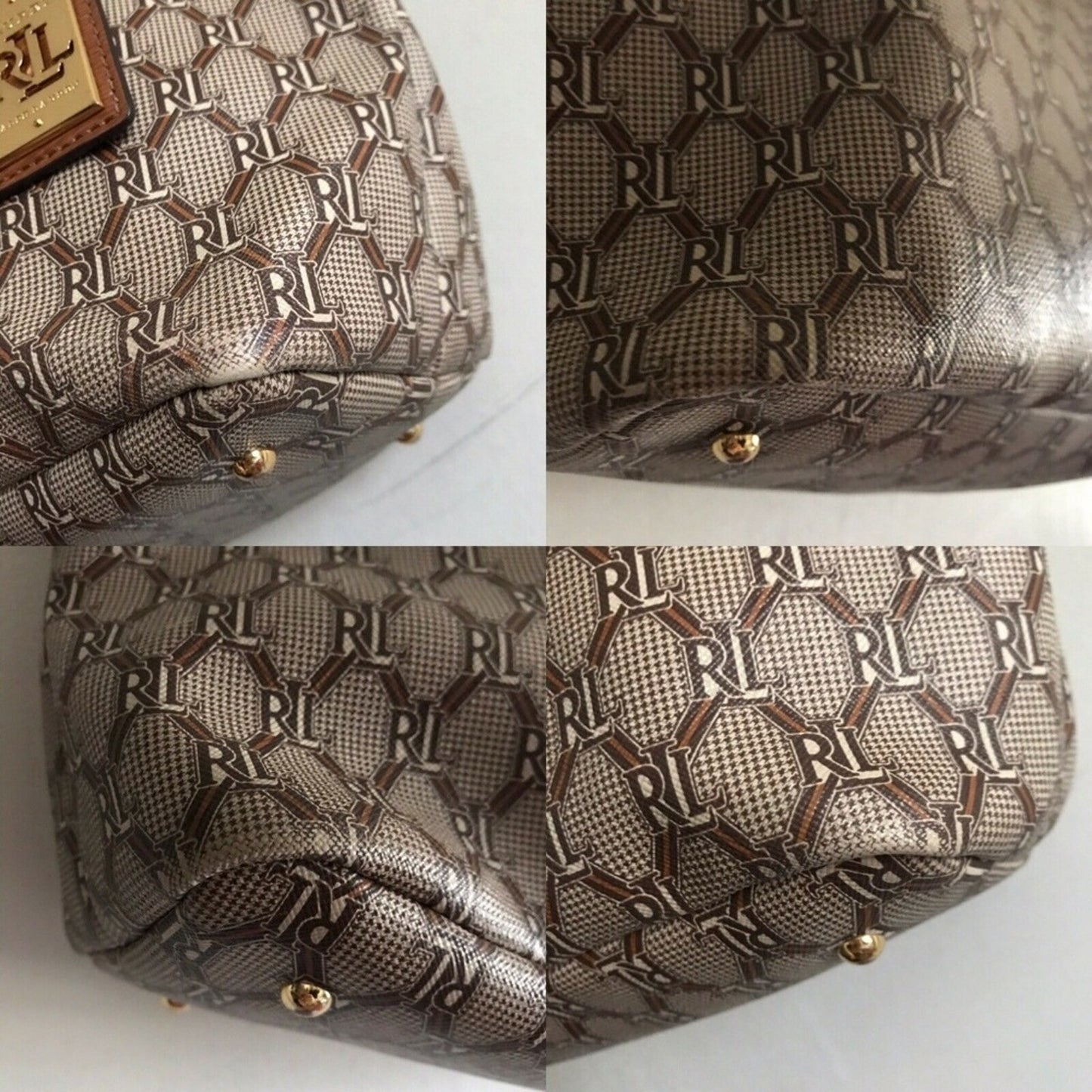 RALPH LAUREN Medium Brown Leather Logo Tote