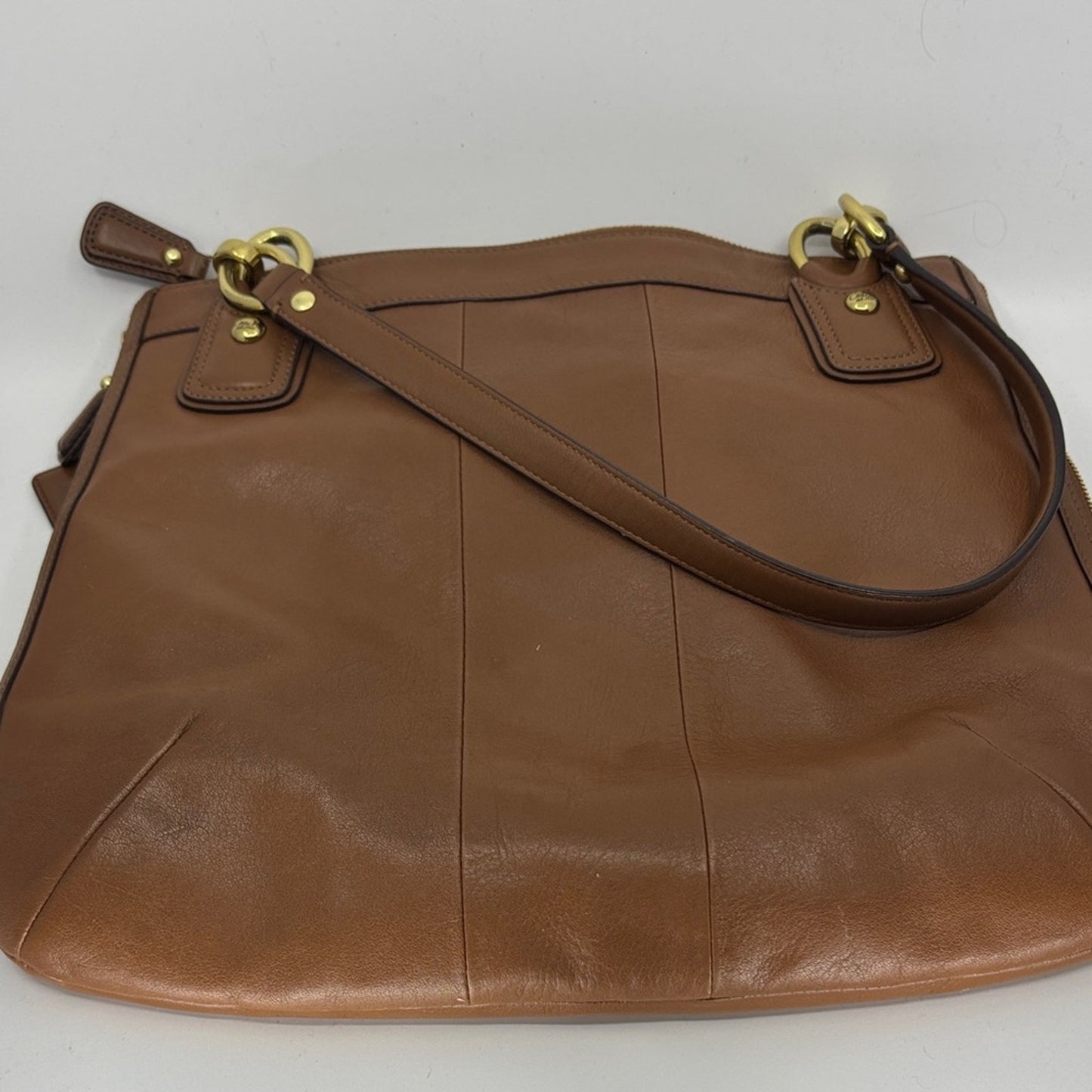 Coach Tan Leather Shoulder Bag with Gold Accents