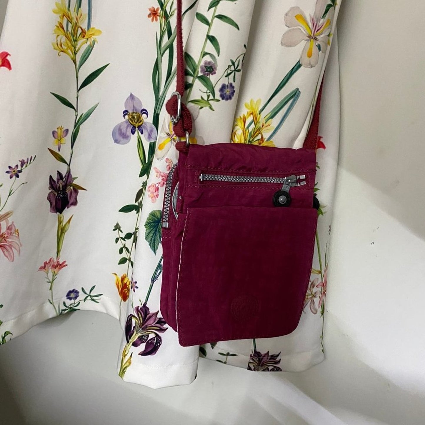 Kipling Maroon Nylon Mini Crossbody Bag
