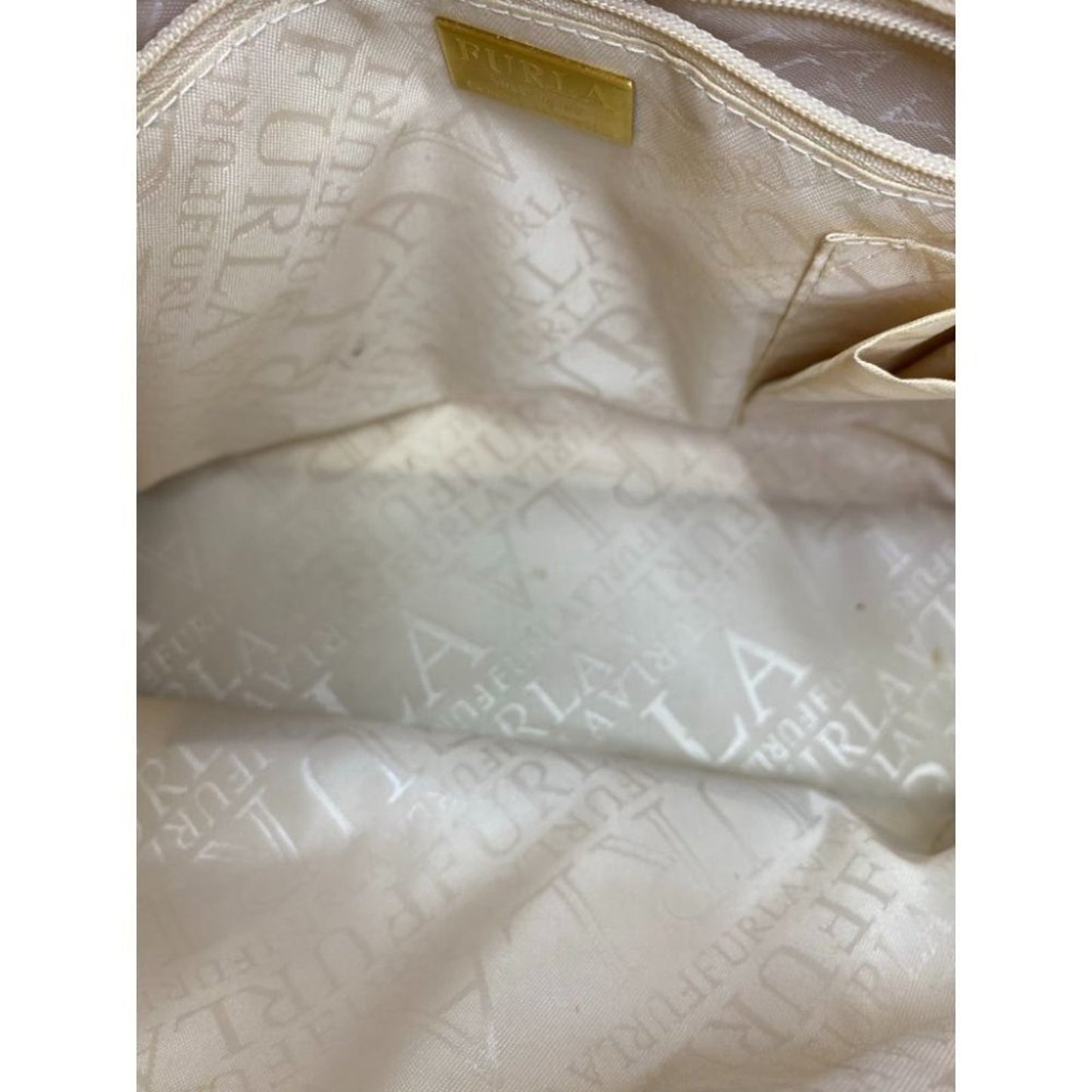 FURLA Croc Embossed Beige Leather Handbag