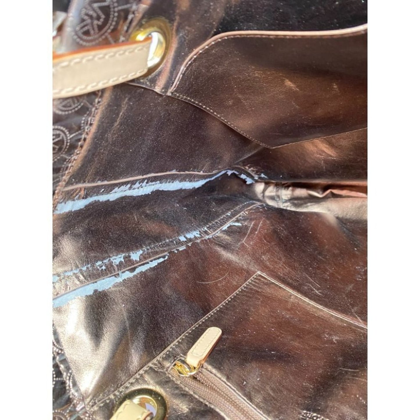Michael Kors Brown Gold Patent Leather Tote Bag