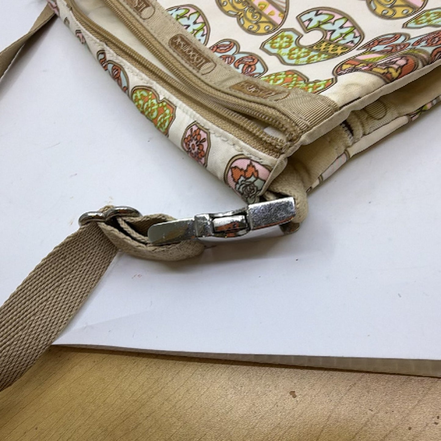 LeSportsac Flap Crossbody Beige Nylon Crossbody Bag