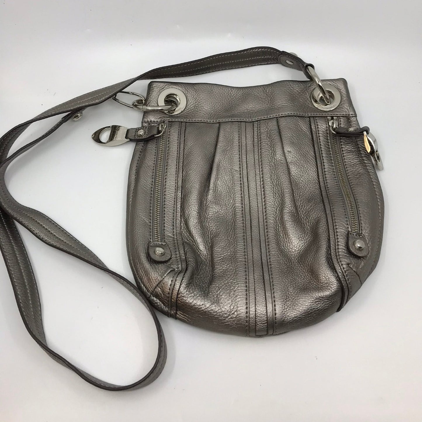 B. Makowsky Gray Leather Shoulder Bag