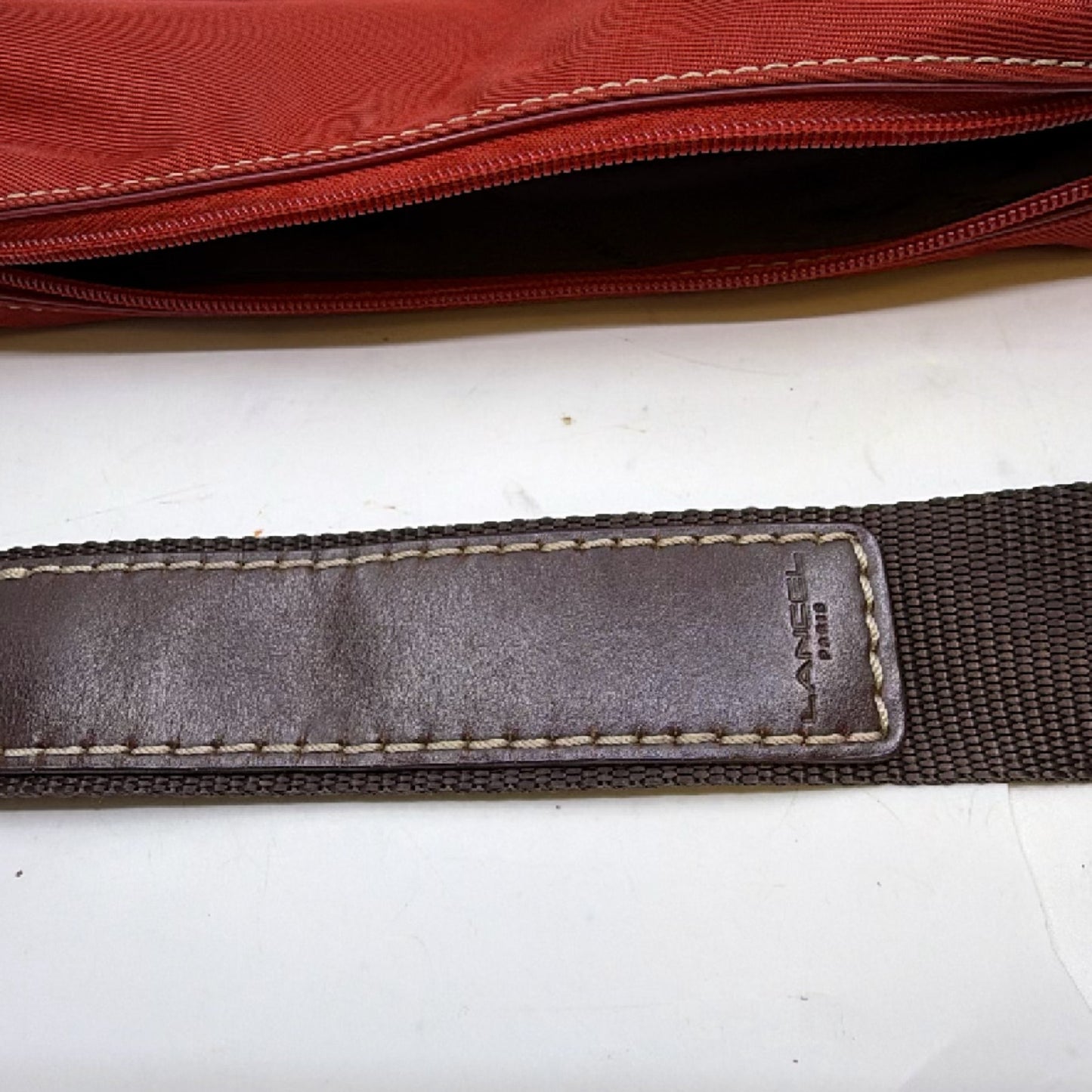 Lancel Red Nylon Leather Shoulder Bag