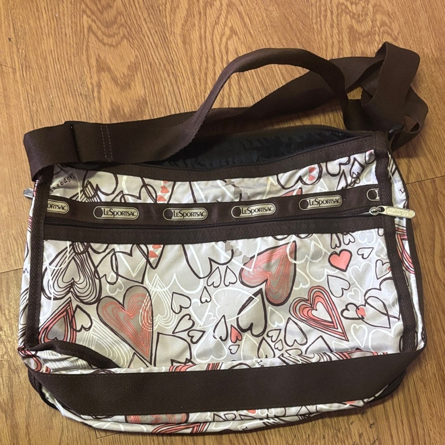 LeSportsac Heart Print Shoulder Bag - Brown and White