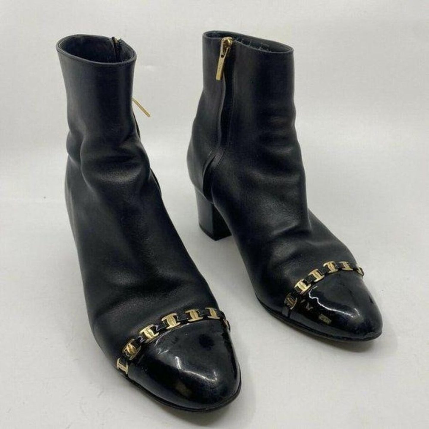 Msrp$730 SALVATORE FERRAGAMO Booties W/ Gold signa