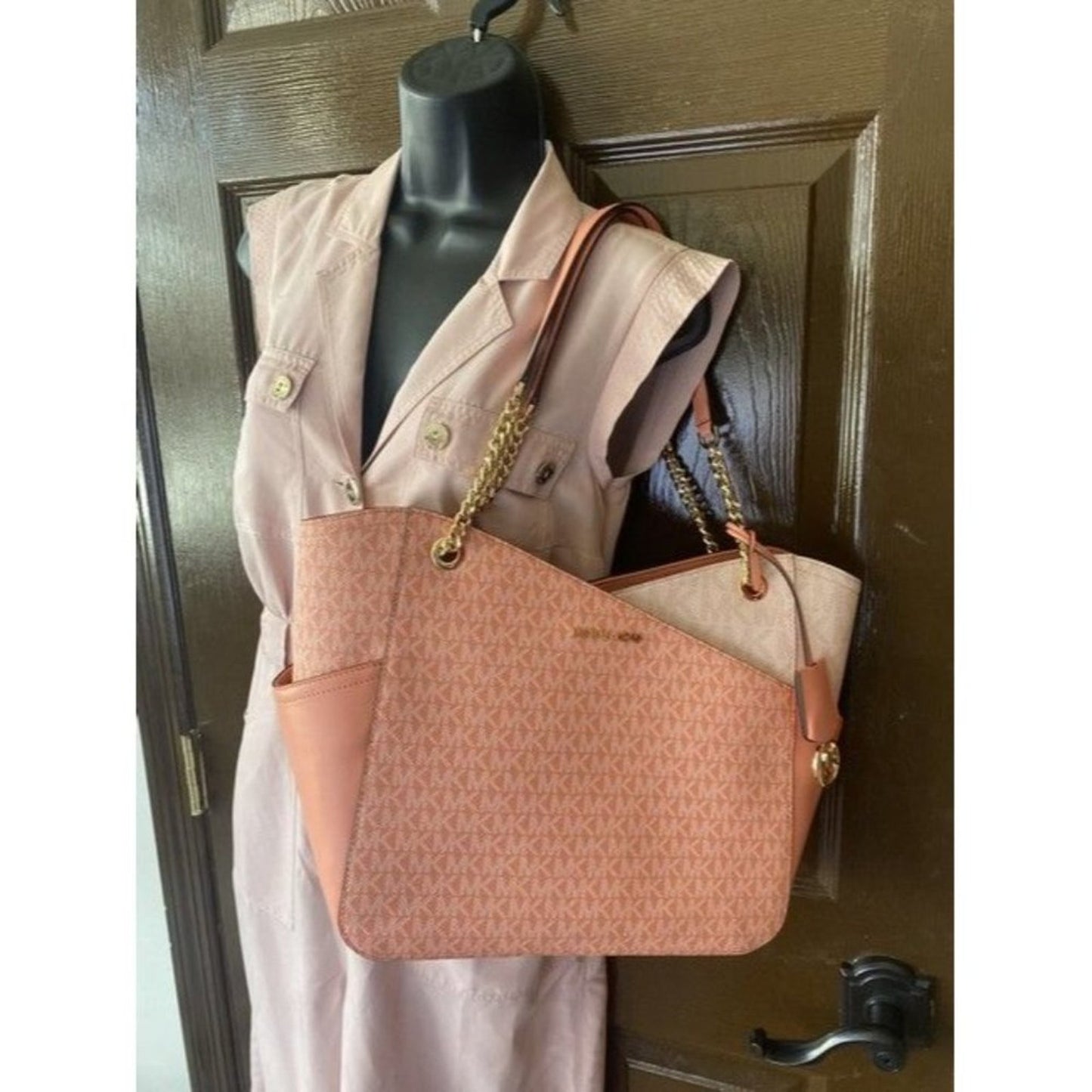 Michael Kors Jet Set Large Color Blcok Logo Coated Canvas Shoulder Bag