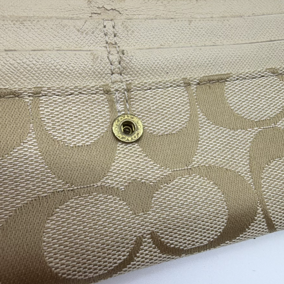 Coach Signature C Flap Beige Canvas Wallet