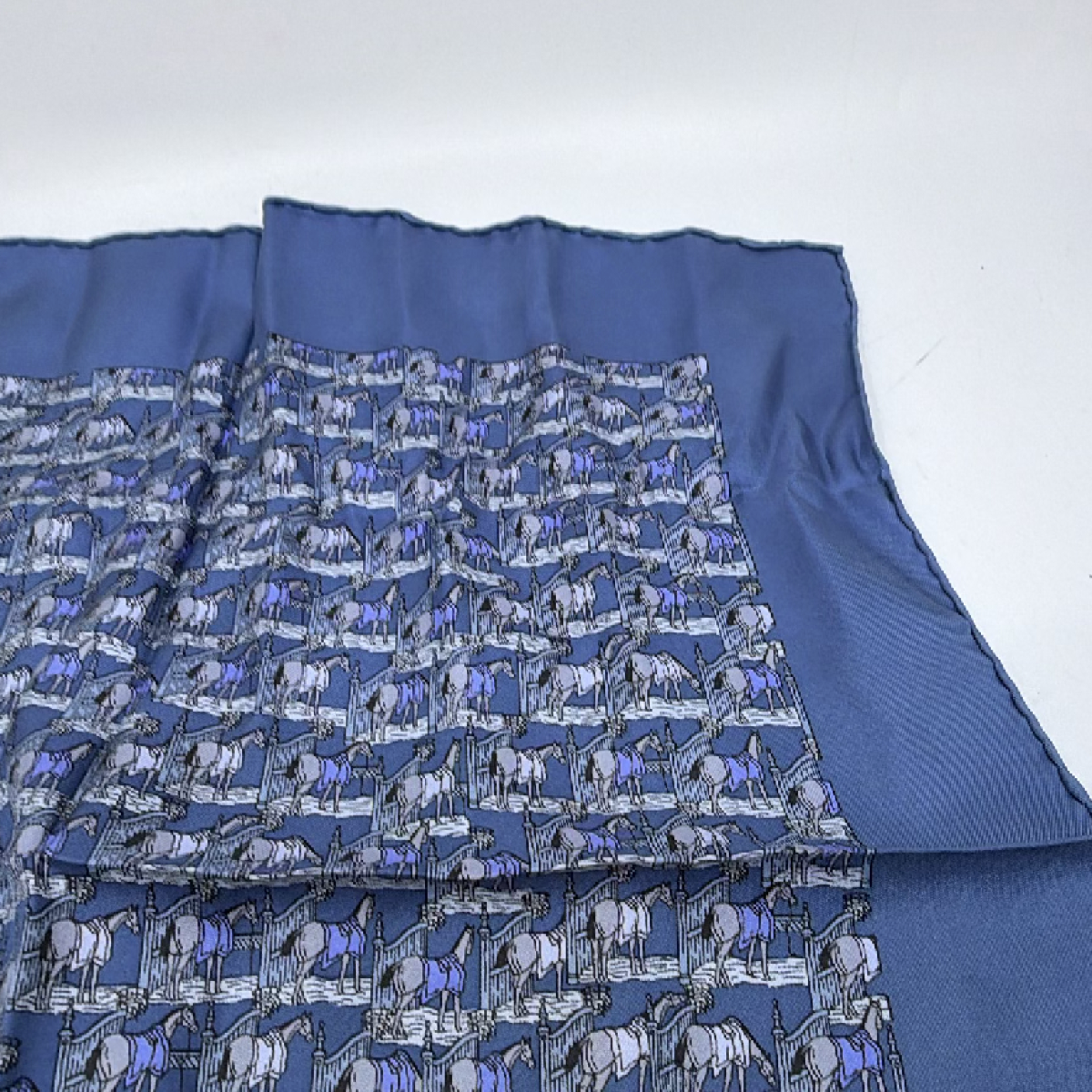 Hermès Equestrian Motif Blue Silk Scarf