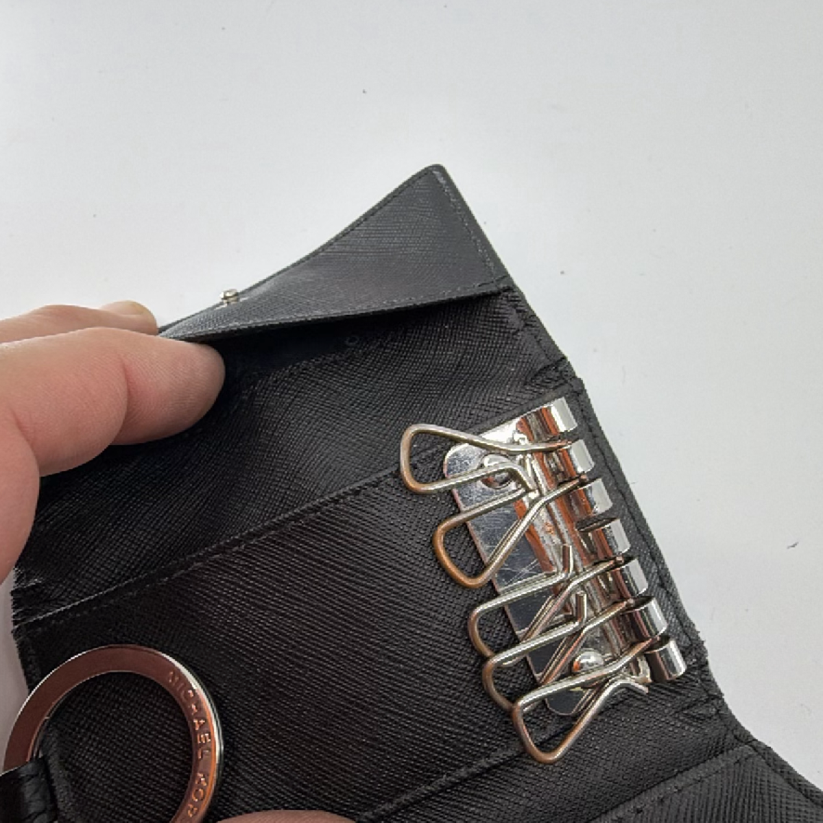 Michael Kors Black Pebbled Leather Key Case