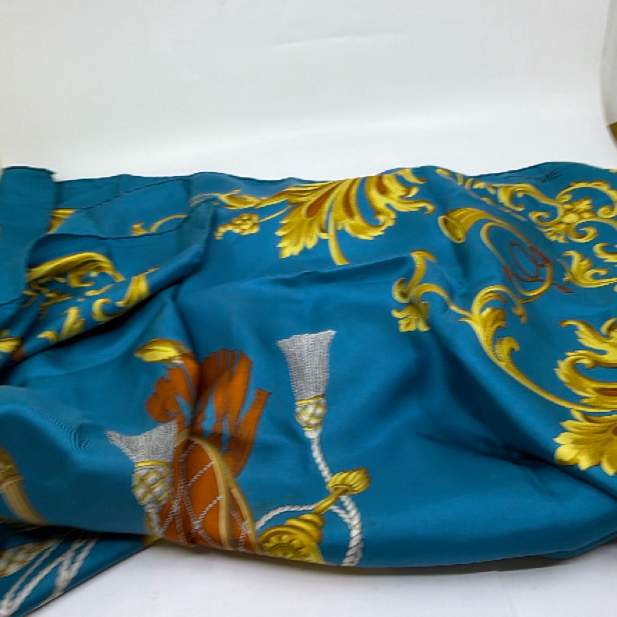 Celine Equestrian Baroque Print Blue Silk Scarf