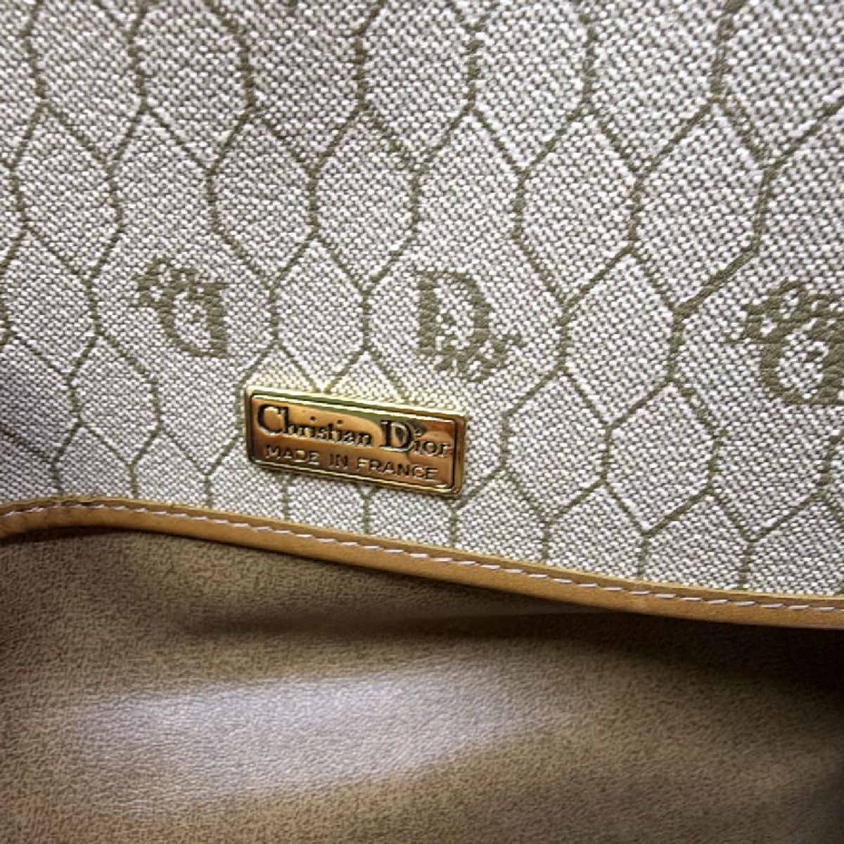 Dior Honeycomb Saddle Beige Canvas Shoulder Bag