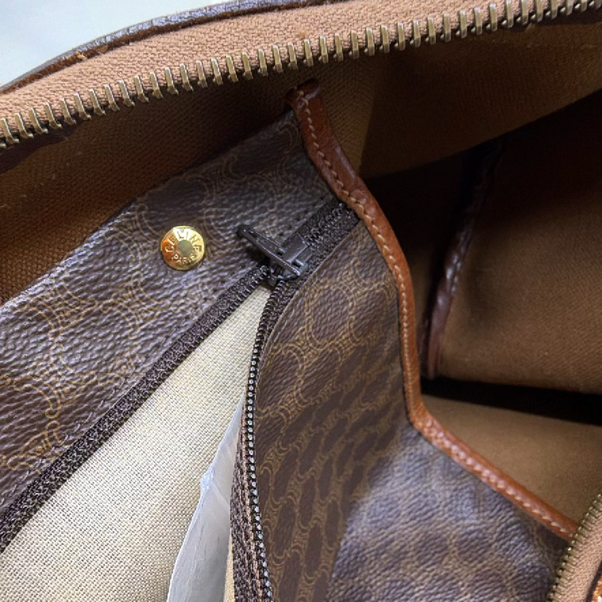 Celine Boston Bag Brown Macadam Canvas Duffle Bag