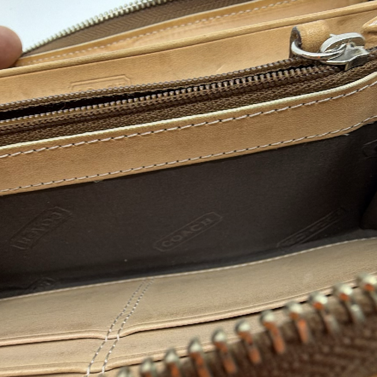 Coach Zip Around Brown Signature C Canvas Leather Wallet