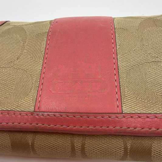 Coach Signature Trifold Pink C Canvas & Leather Wallet