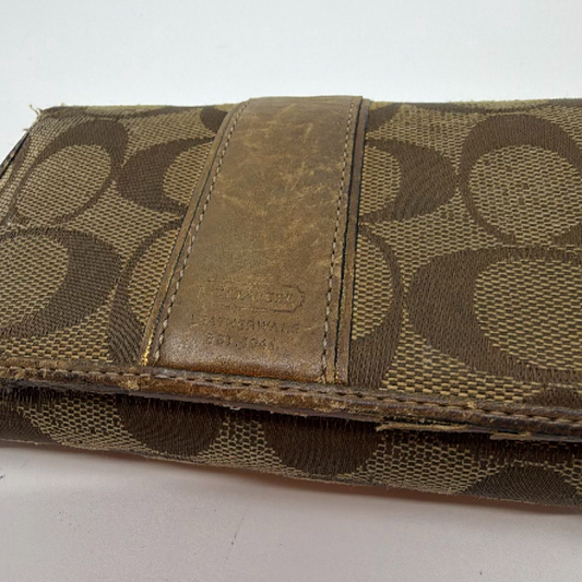 Coach Signature Brown Canvas Leather Trim Wallet