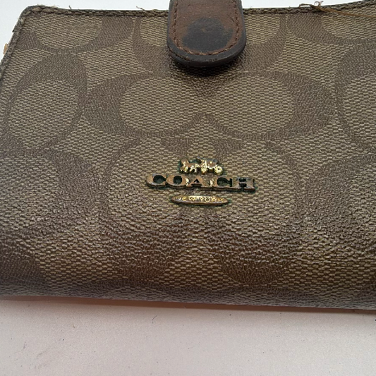 Coach Compact Brown Signature C Coated Canvas Wallet