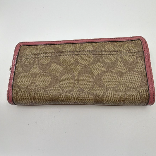 Coach Signature C Zip Around Brown Coated Canvas Wallet