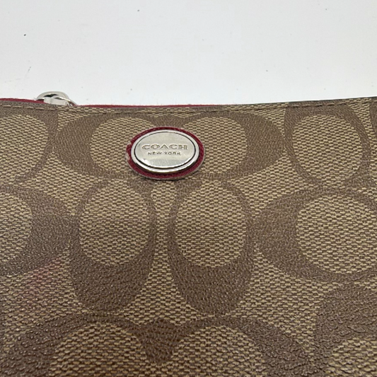 Coach Accordion Zip Wallet Brown Signature Coated Canvas Wallet