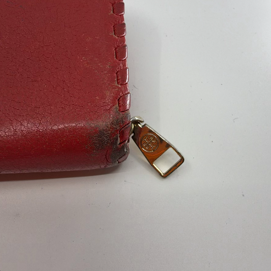 Tory Burch Laced Edge Red Leather Zip Wallet