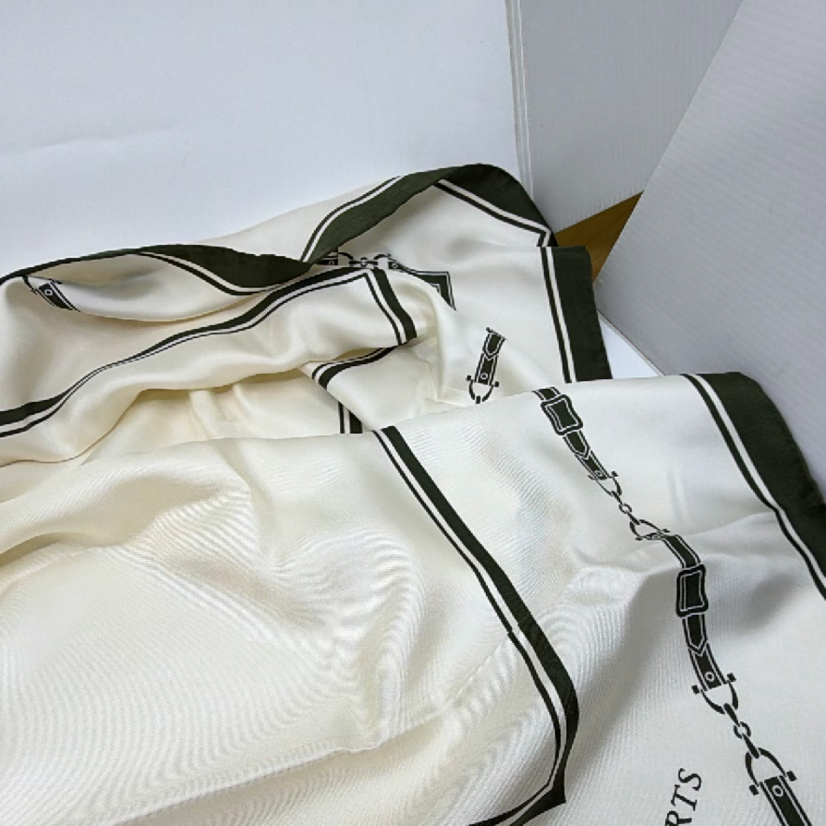 E.SPORTS Equestrian Print Cream Silk Scarf