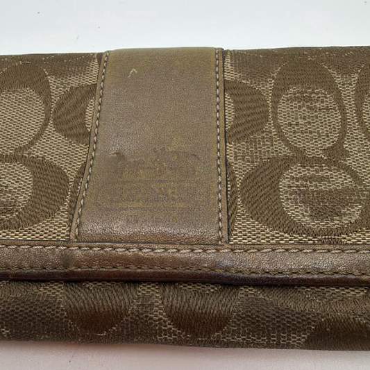 Coach Signature Flap Brown Canvas Leather Wallet