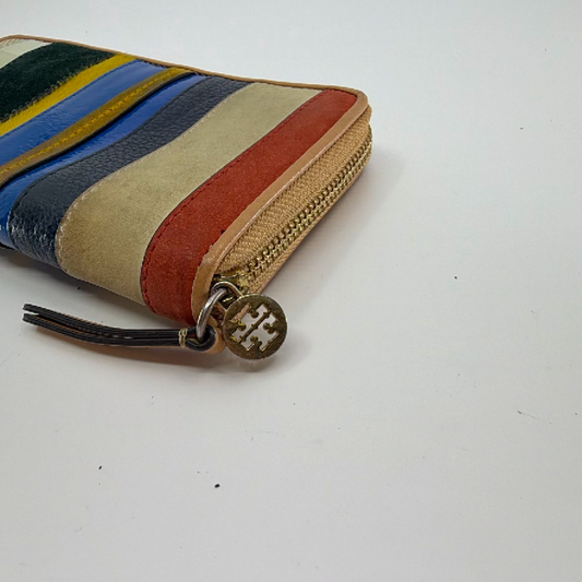 Tory Burch Striped Zip Continental Blue Leather Wallet