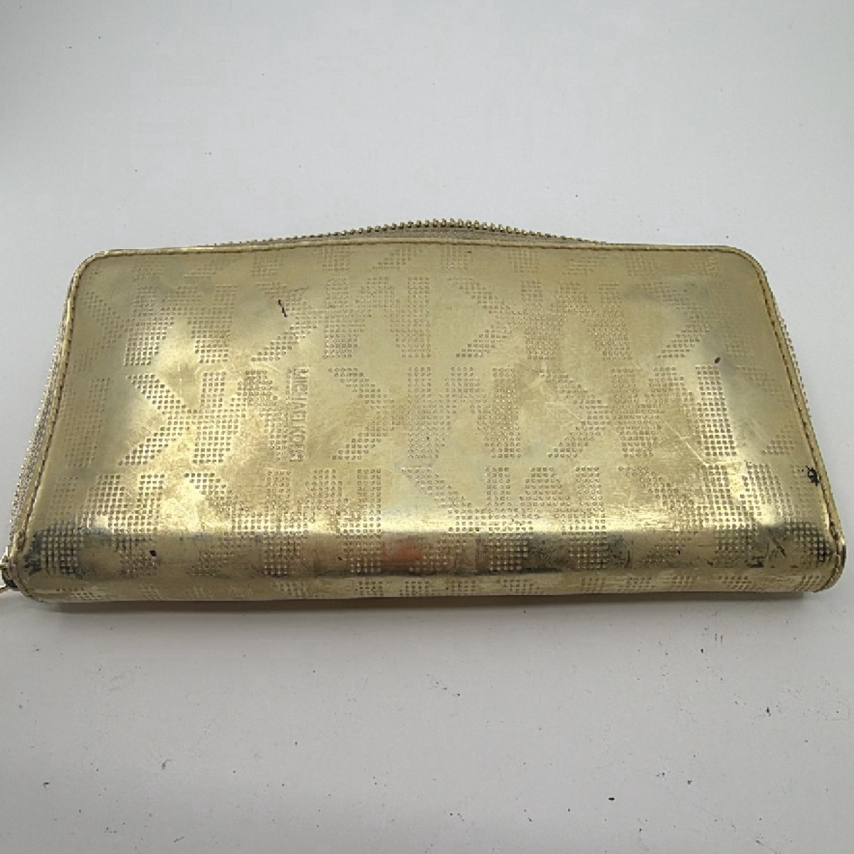 Michael Kors Gold MK Monogram Zip Around Wallet