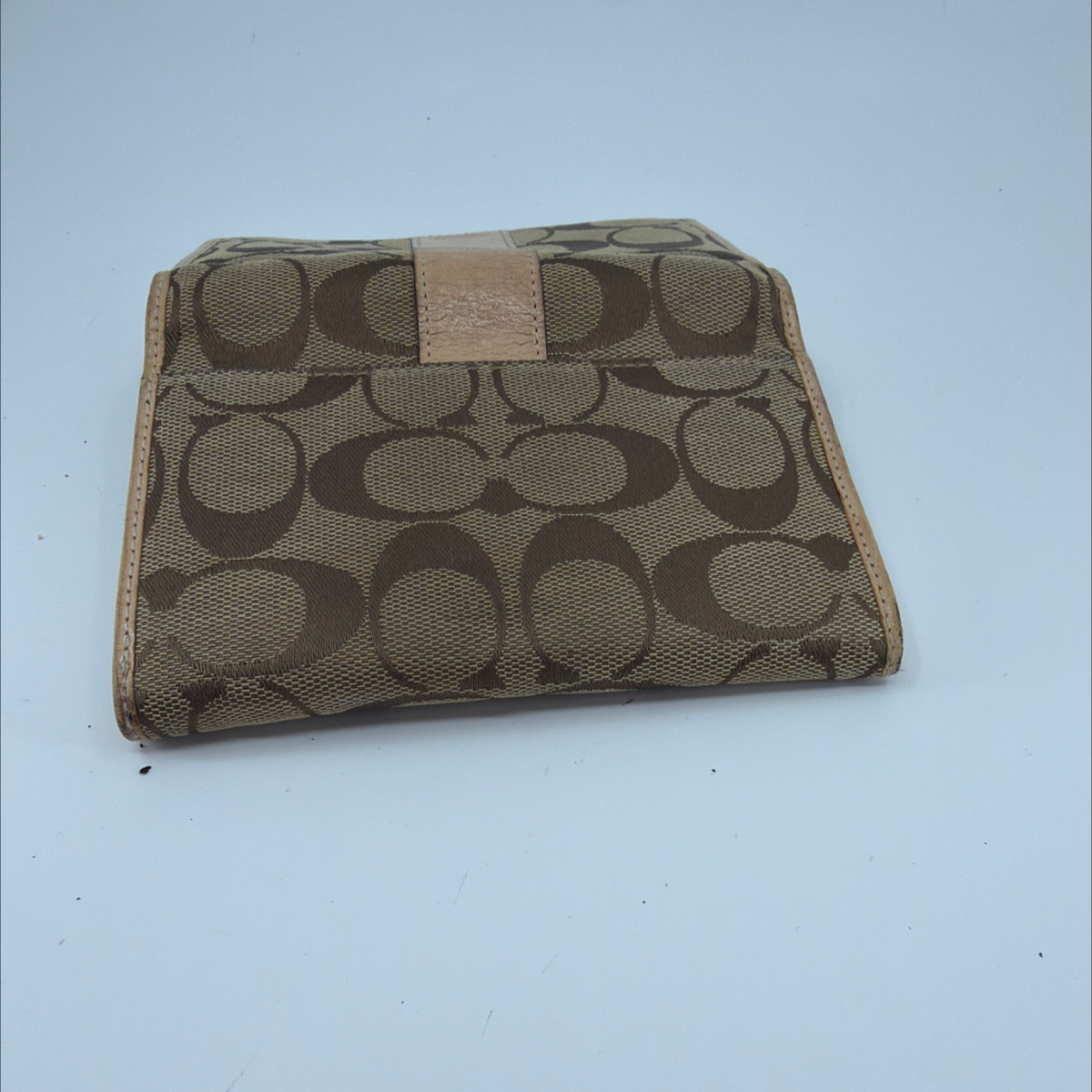 Coach Signature C Flap Brown Tan Coated Canvas Leather Wallet